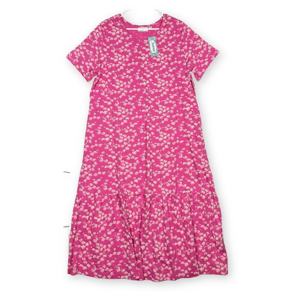 National Womens Pink Floral Cotton House Dress Tiered Ruffle Hem 1X 24621 NWT